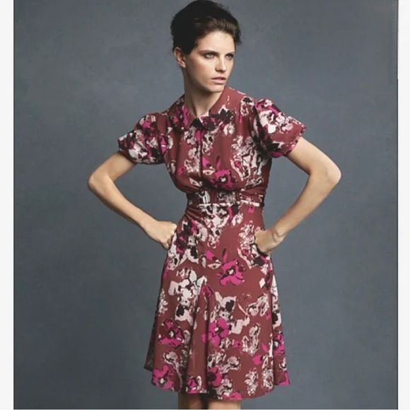 Karl Lagerfeld x Impulse Macys Chiffon Floral Print split Collared Dress - Picture 1 of 14